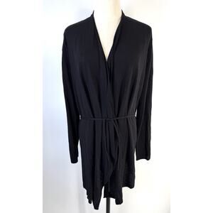 Chico's Wrap Cardigan Womens Size 2 Large Black Tie Front Draped Stretch Linen
